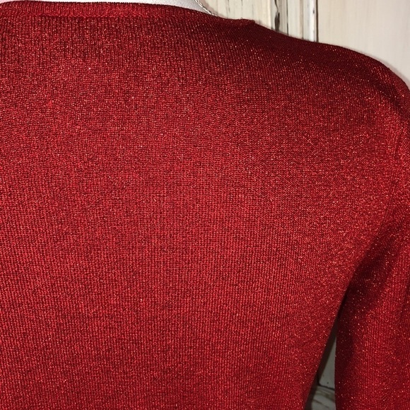 CLIO VINTAGE Silk Metallic Long Sleeve V Neck Lightweight Sweater Size Medium - Picture 6 of 6